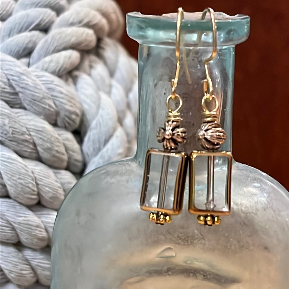 Square glass vintage look drop Earrings
